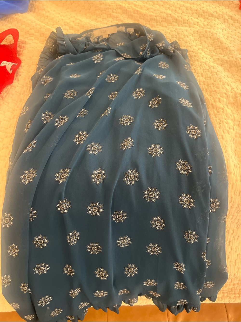 LOFT Teal Blue Metallic Printed Skater dress
